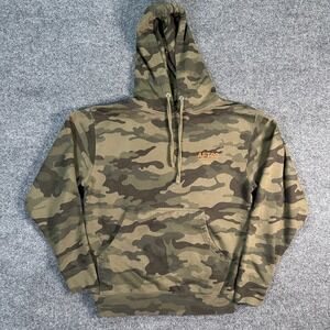 AFTCO Men's Camo Hoodie Woodland Camouflage Script Fishing Sweatshirt Size Small